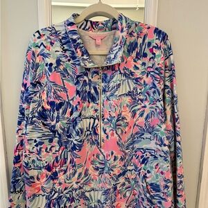 Lilly Pulitzer Vibrant Pink and Blue Patterned Pullover